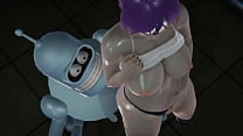 Leela is creampied by Bender in this 3D pornographic scene from Futurama.