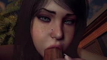 An attractive young lady puts a large cock in her mouth | 3D Porn