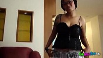 With spectacles, Thai MILF provides BJ and rimjob.