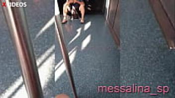 While a stranger was taking pictures in the subway, MESSALINA, a Latina miniskirt-less woman, flashed her wet, shaved cock to him.