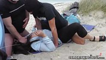 Beach gangbangs with Marion, the naughty babewife