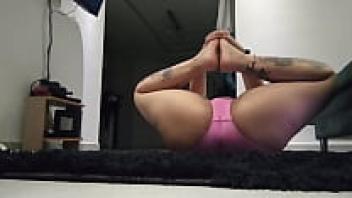 While doing yoga, my hot stepmother is actually flashing me her entire ass.