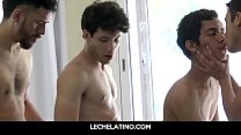 Anal orgy with a bareback, attractive Latino papa
