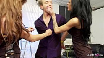 Femdom Domination FFM Threesome love between two bombshell MILFs and Stranger