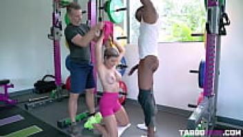 In the gym, Cory Chase is cheating on Black Cock.