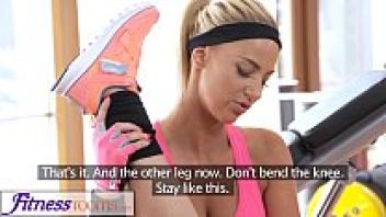 Personal trainer at FitnessRooms with enormously moist tits for a firm gym girl