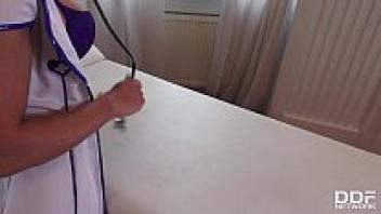 In POV, a sexy nurse named Inna licks her doctor's cock.