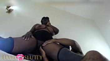 Deeply touching her black bbw pussy