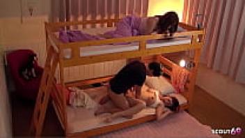 A young Japanese sister fell in love with her and joined her in an uncensored JAV porn FFM threesome with Deep Creampie.
