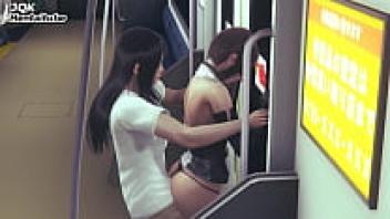 Office girl receives intense affection on a train in Hentai 3D uncensored (5)
