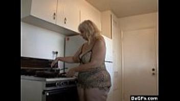Fat Mature Dagfs Prepare Breakfast in the Kitchen