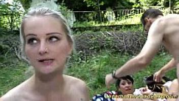In nature, German lederhosen gangbang