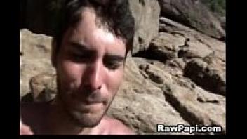 Beautiful Latino men engaging in outdoor bareback love
