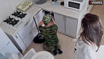 My stepmother is adored by the locksmith in the kitchen.
