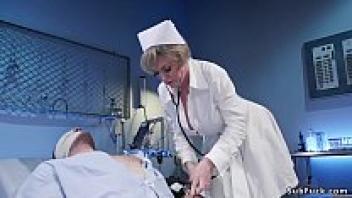 Male patient is dominated by a busty, mild nurse.