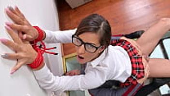 Cindy Loarn, a mischievous teen, wets her underwear before receiving BDSM punishment from the master.