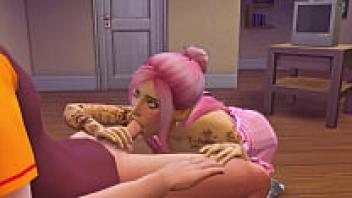 Nymphet adores the delivery guy when she orders pizza in The Sims 4 // 3D