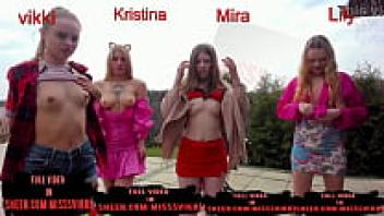 Four pussies in a group love on the street. Miss Vicky