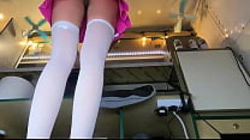 At work, a seductive virgin shook her ass while wearing an upskirt.