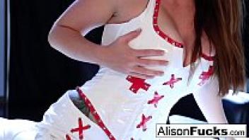 Alison Tyler, a sexy nurse, shows off her attractive pussy for our amusement.