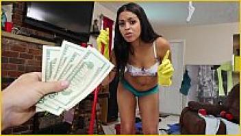 BANGBROS: A young, attractive Latina maid tidying up a crazy client's home