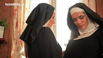 Gorgeous nuns taking part in a lesbian adventure