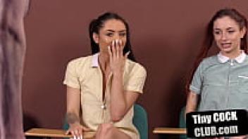 A smallcock teacher sulks in front of the voyeur students in classroom four.