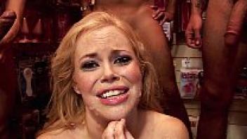 I adore Gang Bang! In all three holes, Blonde is thrashed. Massive Swallowing & Triple Facial!