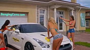 Sexy Car Wash with the Banging Cams Ladies: Visit BangingCams.com to see the group shower they had!