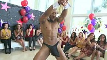 DANCING BEAR: A group of mixed-race babes that are sucking and loving male strippers