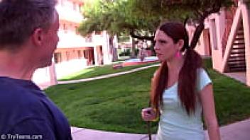 An 18-year-old girl in her first pornographic role