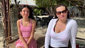 Public Beach Pickup of Stepmother and Stepdaughter: Dangerous Dick Flashing Cum on Face