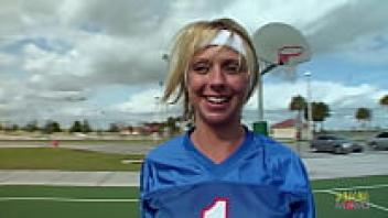 A football player goes home to have sex with her coach.