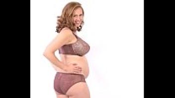 Non-nude pregnant model wearing nursing bras