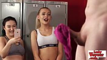 Maintenance man teased by voyeur babes