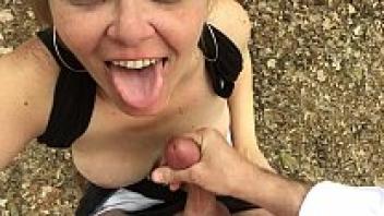 In the woods, Jenna Jaymes blows a guy. 1080p